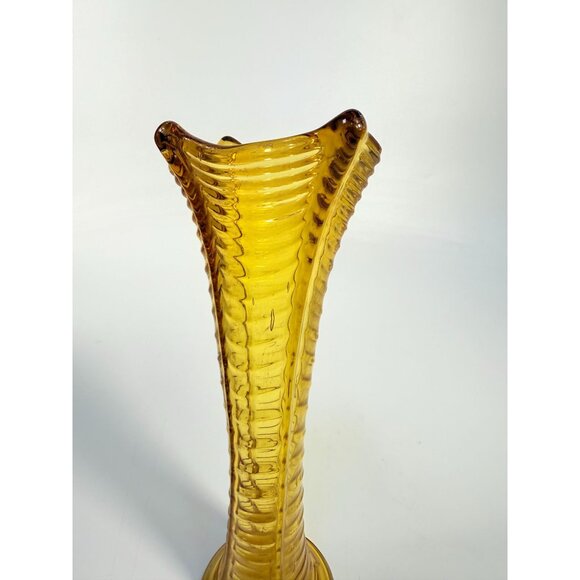 Swung Swing Vase Orange Amber Hand Blown Northwood Drapery Variant Amber Vase - Picture 8 of 16